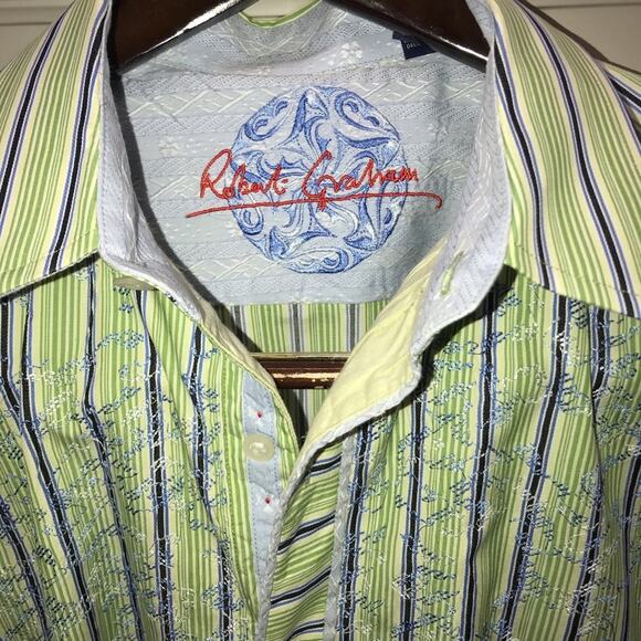 Robert Graham Green and Blue Stripe Button Down XL - Picture 4 of 8